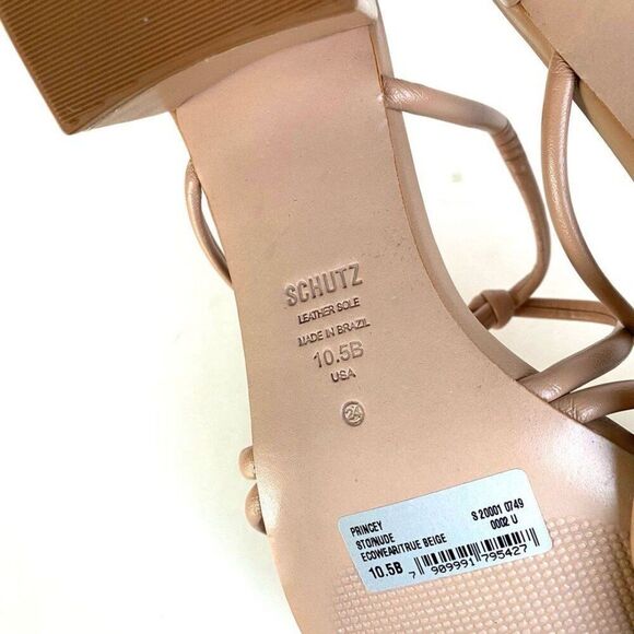 Schutz Princey Leather Strappy Block Heel Slide Sandals Nude Size 10.5 - Picture 8 of 10